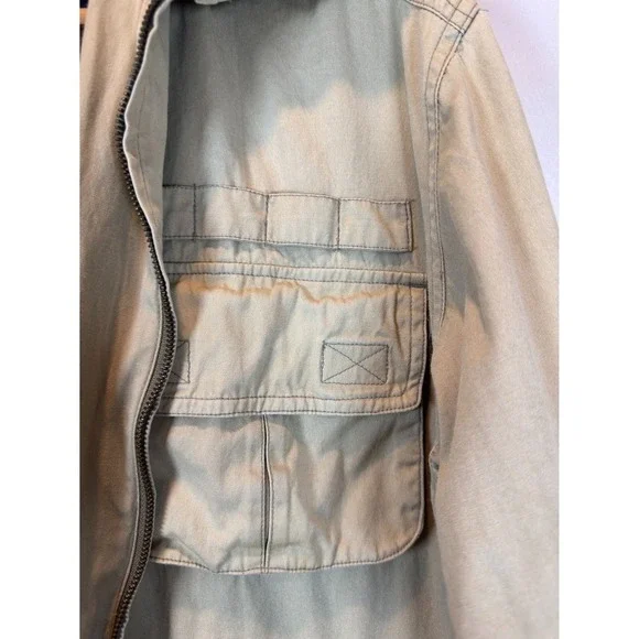 Vintage Tan Canvas Utility Jacket Denim Collar Utility Pockets Tool Straps Large - Picture 5 of 14